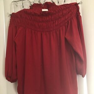 Deep Red Smocked Relaxed Blouse